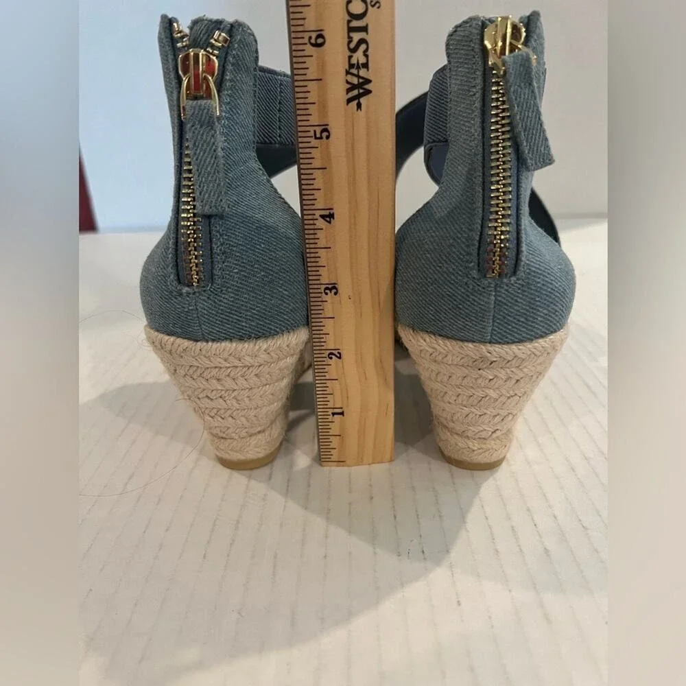 Talbots Lyndsay Espadrille Denim Wedge Criss Cross Straps Back Zip Shoes Sz 9 - Picture 8 of 11